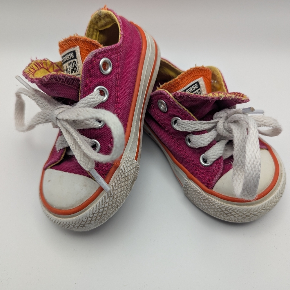 Converse All Star Baby / Toddler size 4 pink orange yellow low top sneakers girl